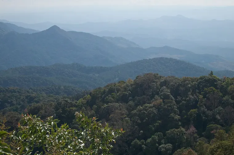 Widok z Doi Inthanon na zalesione góry północnej Tajlandii