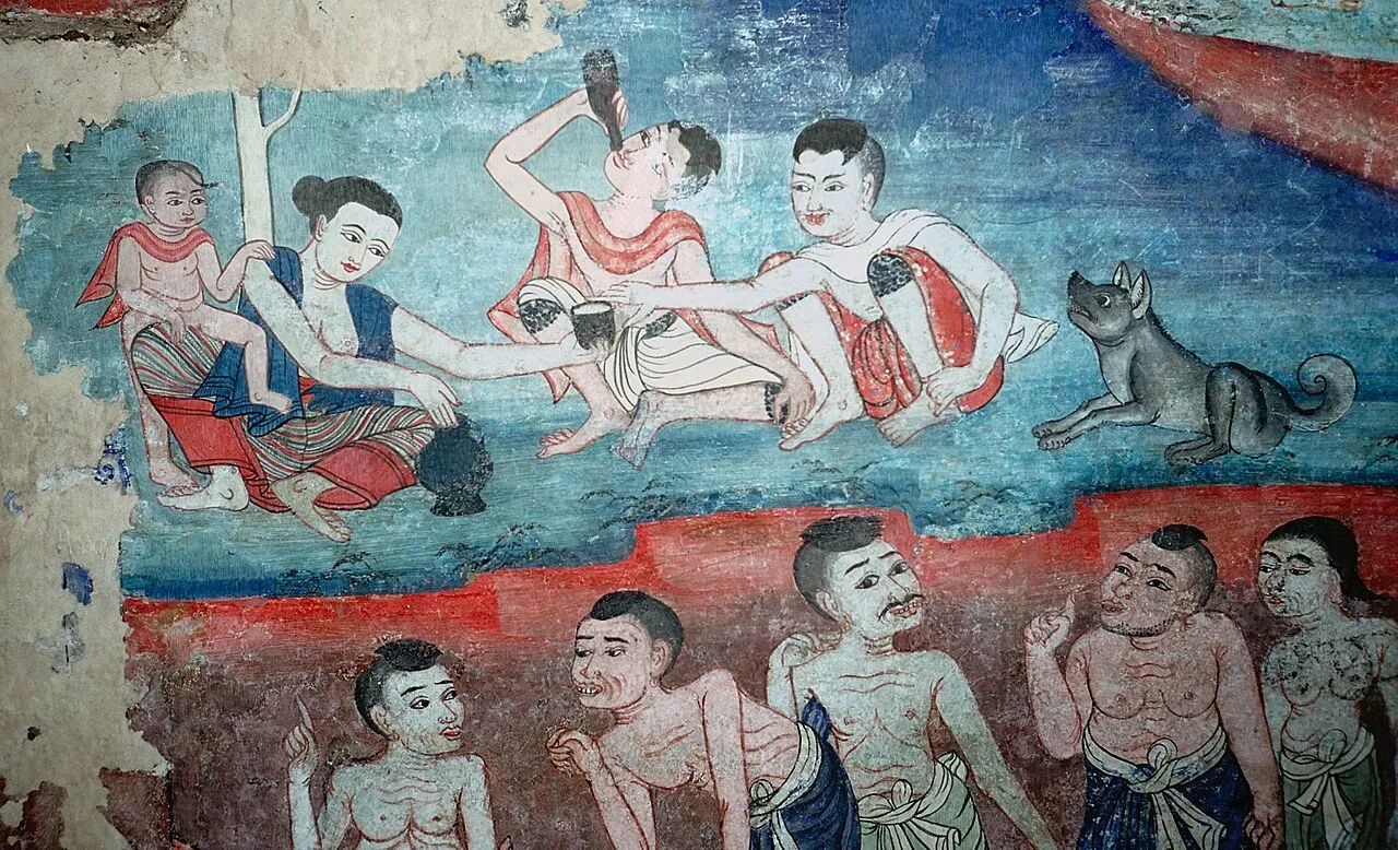 Fresk w wihanie Lai Kham w Wat Phra Singh: sceny z życia dawnych Tajów